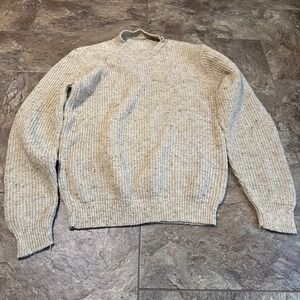 Vintage Womens Neutral Speckled Knit Mock Neck Sweater 100% Cotton Casual Small